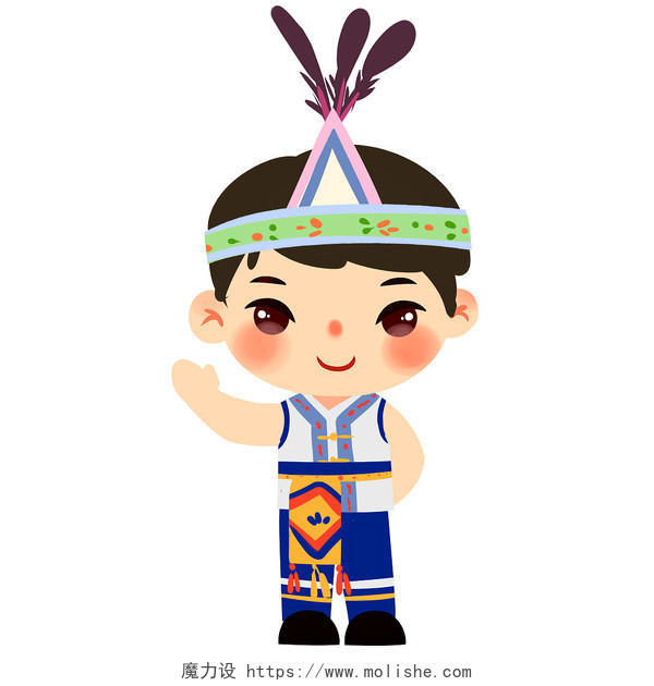 高山族民族服饰Q版卡通人物少数民族服装png素材卡通少数民族人数